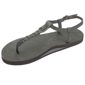 Rainbow Black Braided Leather T- Strap Sandals